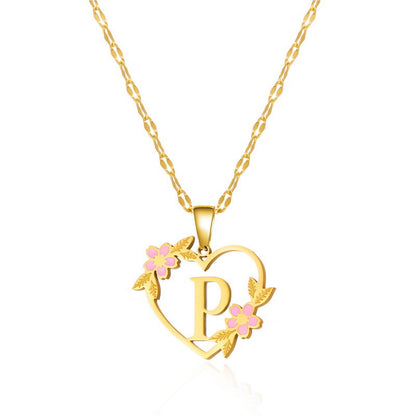 Fashion Letter Flower Cutout Love Titanium Steel Necklaces