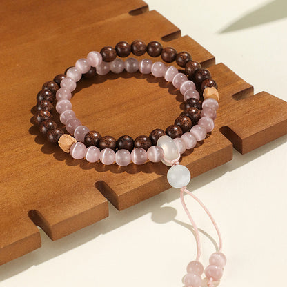 Pink Cat Eye Rosewood Peace Buckle Bracelets