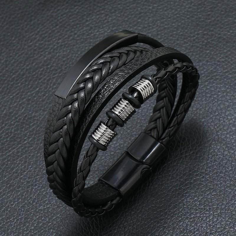 Men's Popular Authentic Leather Weave Alloy Magnetic Bracelets