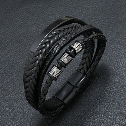 Men's Popular Authentic Leather Weave Alloy Magnetic Bracelets