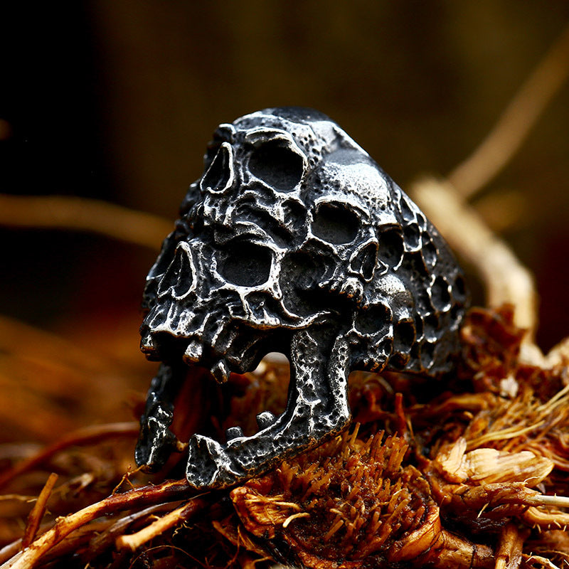 Men's Stainless Steel Double Skull Titanium Ornament Rings