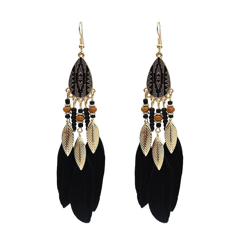 Bohemian Feather Ethnic Yunnan Travel Vintage Earrings