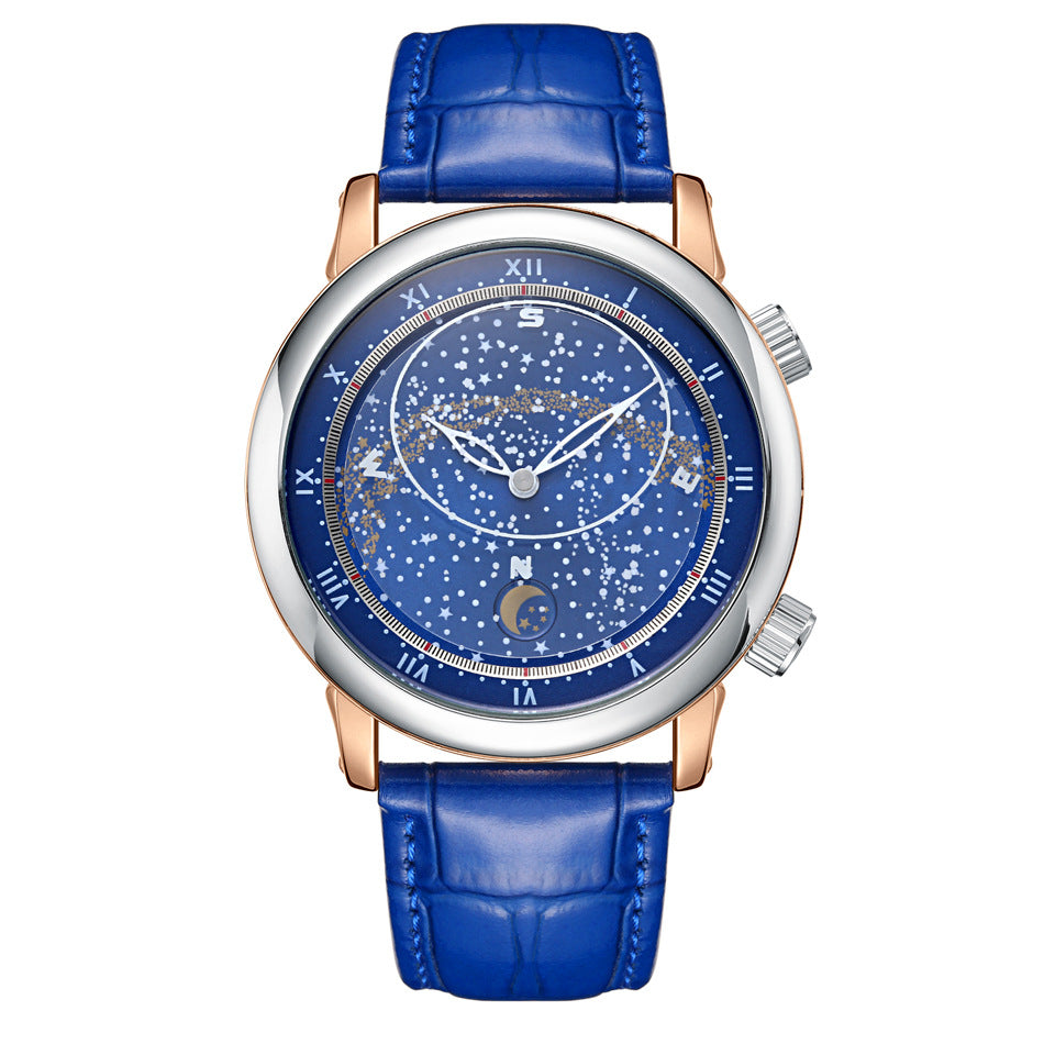 Men's Automatic Leather Rotating Starry Rose Gold Mechanical Watches