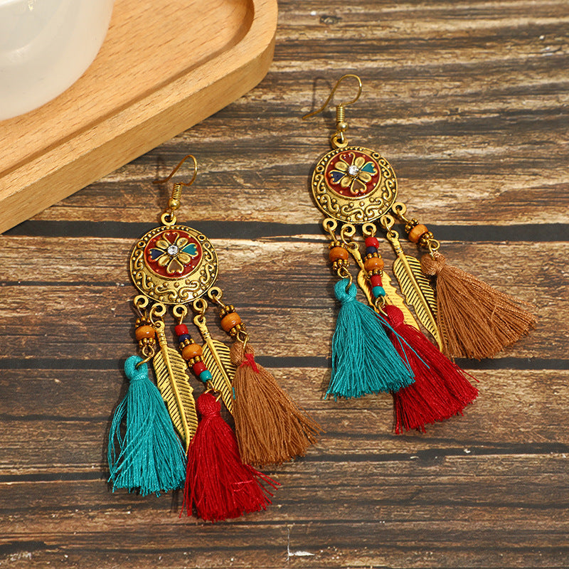 Ethnic Style Long Feather Temperamental Tassels Personality Earrings