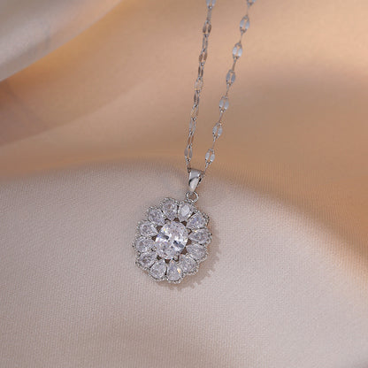 Women's Inlaid White Zircon Stone Flower Rhinestone Necklaces