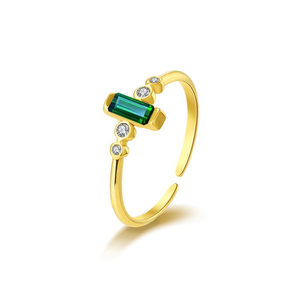 Women's Gold Titanium Steel Inlaid Green Natural Rings