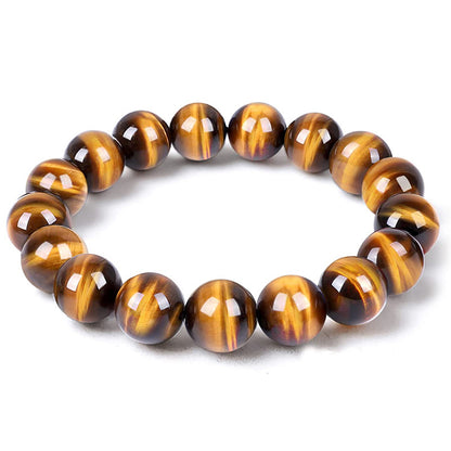 Yellow Tiger's Eye Elastic Beaded Wood Bracelets