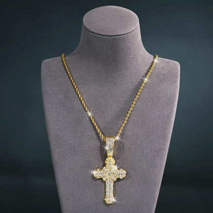 Men's Zircon Gold Chain Punk Crystal Cross Pendants