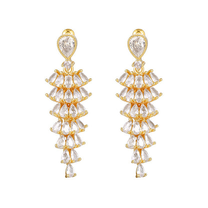 Women's Tassel Full Rhinestone Zircon For Design Earrings