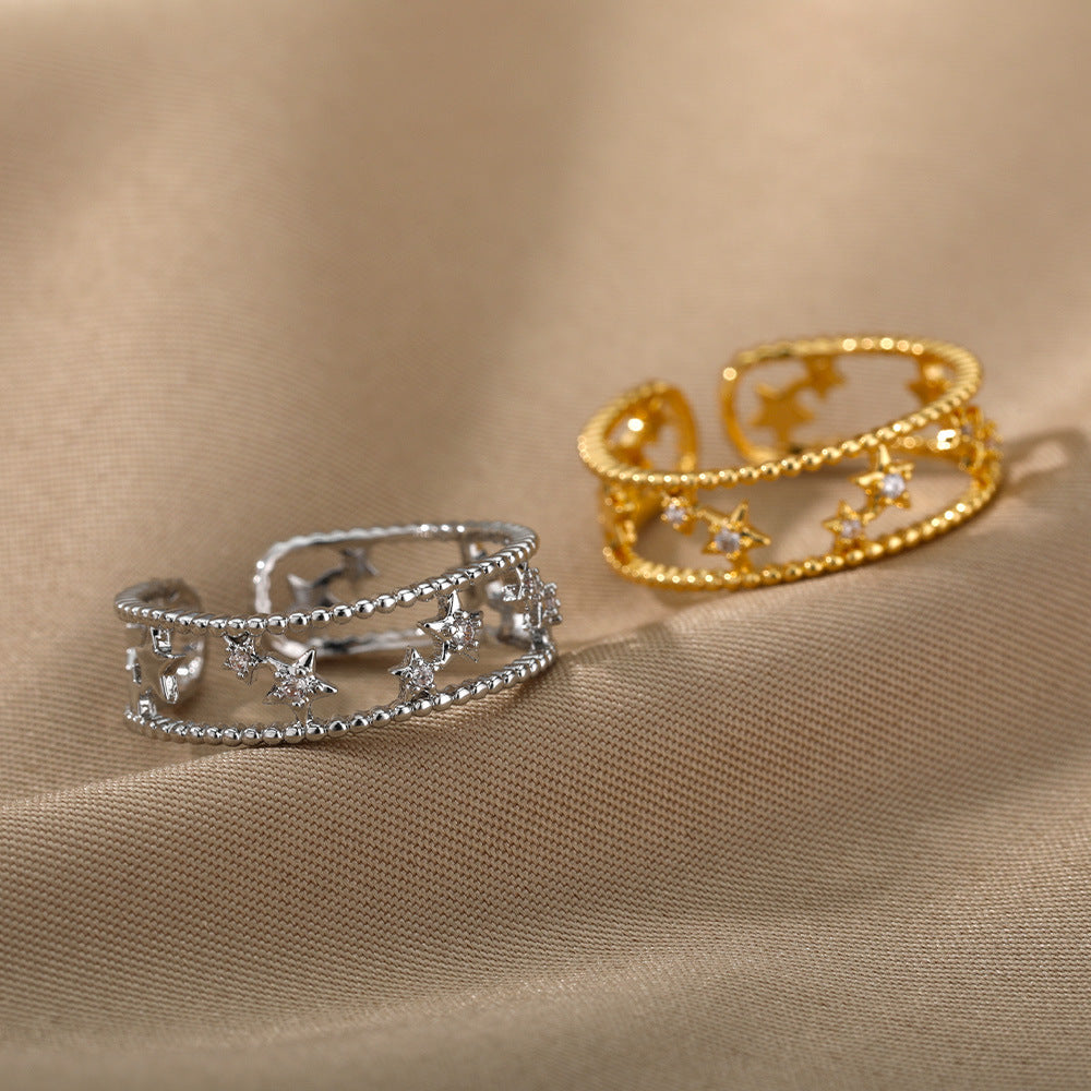 Open-end Zircon Double Layer Hollow Stars Rings