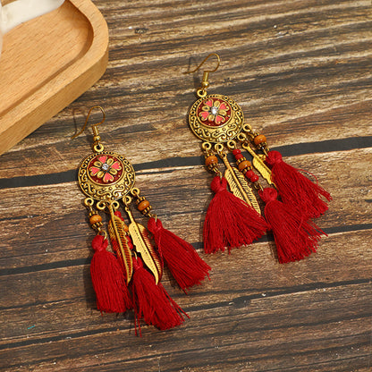 Ethnic Style Long Feather Temperamental Tassels Personality Earrings