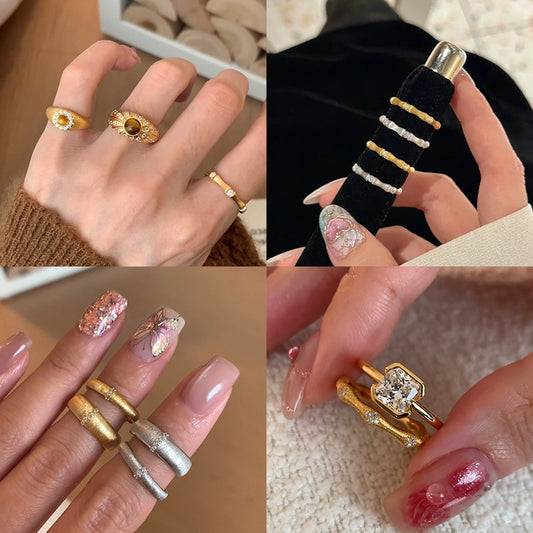 Antique Style Matte Metal Zircon Female Rings