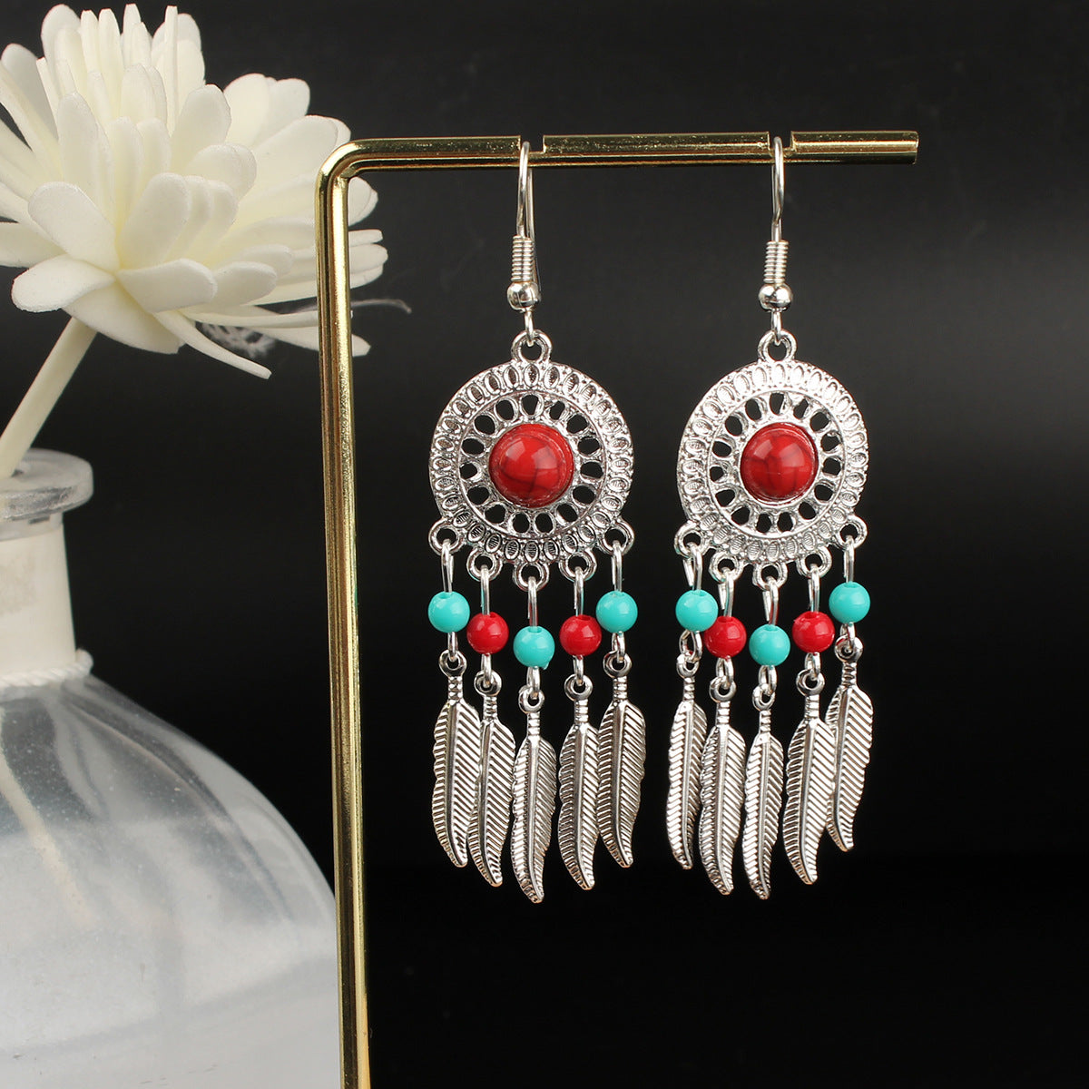 Tassel Turquoise Retro Imitation Miao Sier Minority National Style Earrings