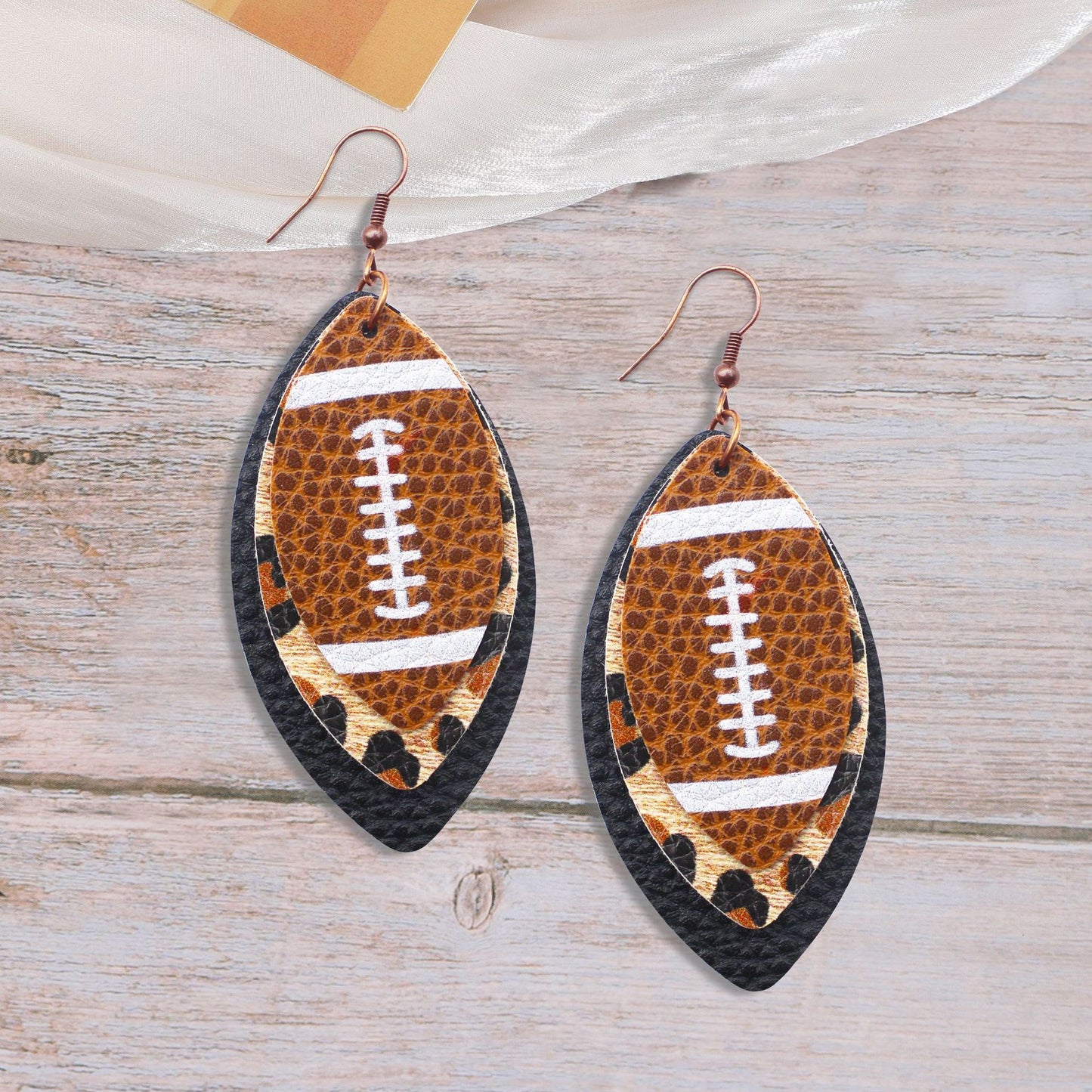 Sports Style Rugby Brown Leopard Print Earrings