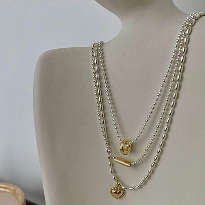 Retro Simple Gold Sier Color Matching Bead Niche Advanced Necklaces