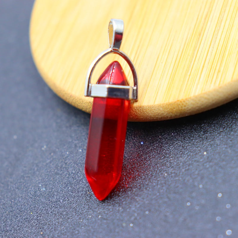 Natural Stone Crystal Hexagon Prism Bullet Pendants