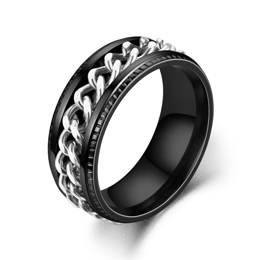 Men's Lucky Jewelry Titanium Steel Rotatable Embossed Rings