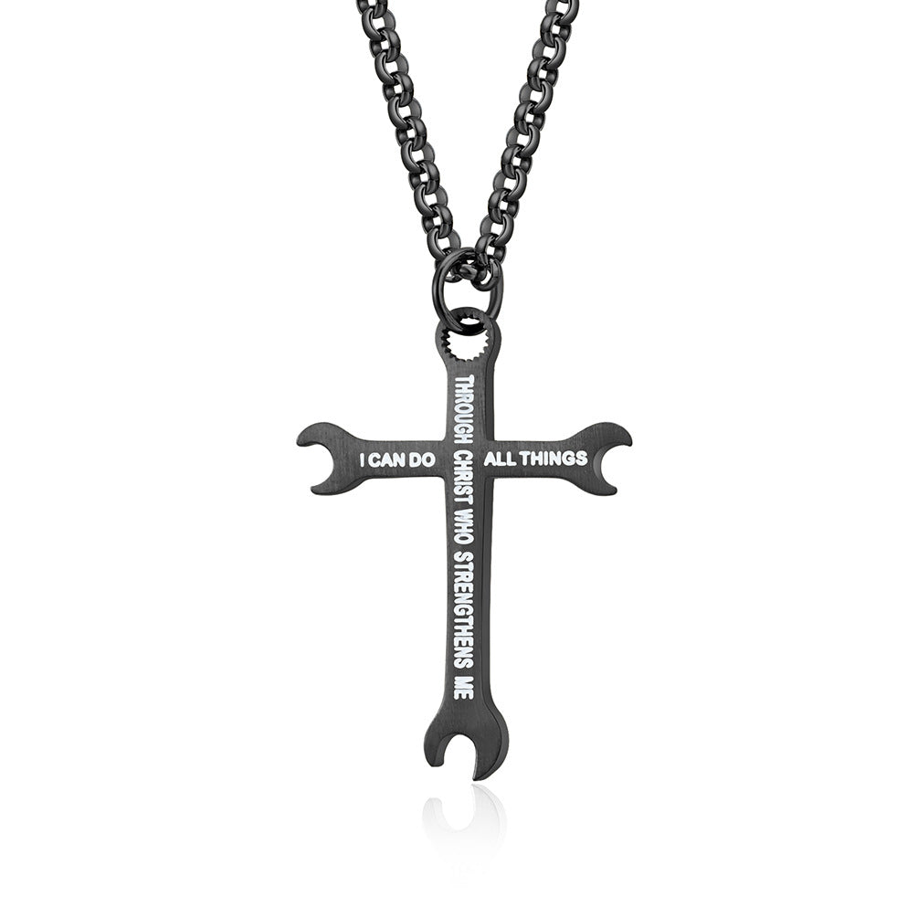 Classic Stainless Steel Wrench Cross Titanium Pendants