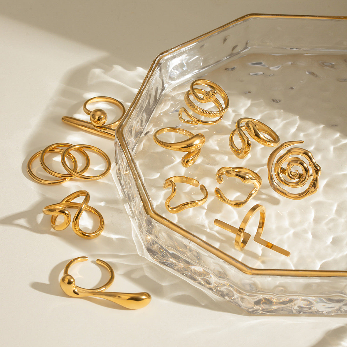 Ding Ornament Gold Stainless Steel Open Rings