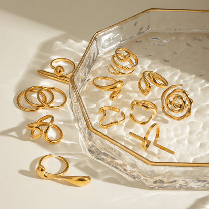Ding Ornament Gold Stainless Steel Open Rings