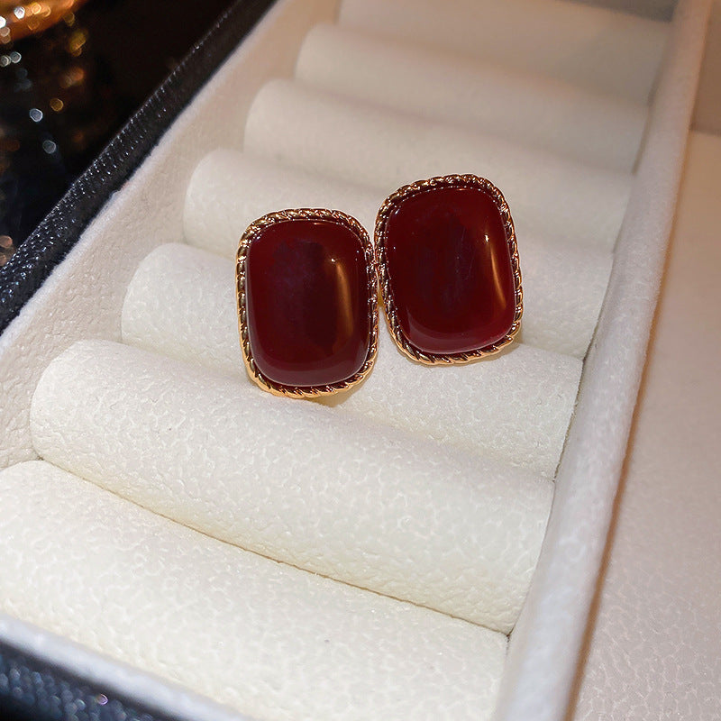 Gold Electroplated Sier Needle Red Dripping Earrings