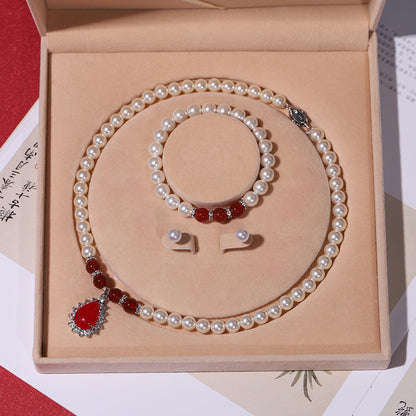 Women's Pearl Three-piece Set Ornament Mother's Day Necklaces