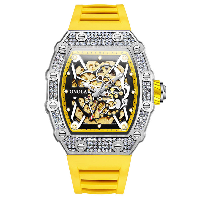 Men's Full Diamond Automatic Watch Silicone Band Mechanical Watches