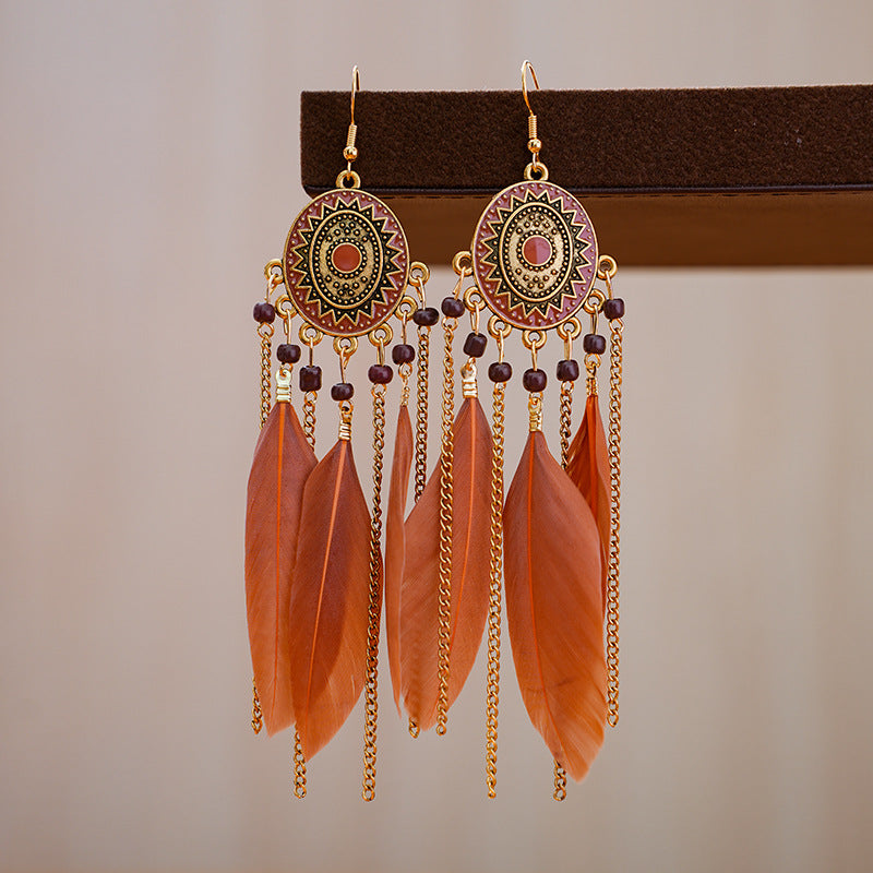 Women's Long Feather For Retro Chain Your Earrings