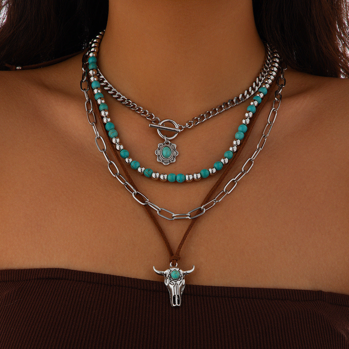 Beaded Geometric Turquoise Clavicle Chain Casual Necklaces