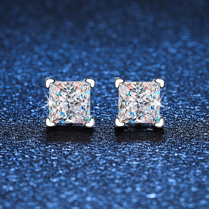 Women's Sterling Sier For Platinum Plated Simple Princess Square Earrings