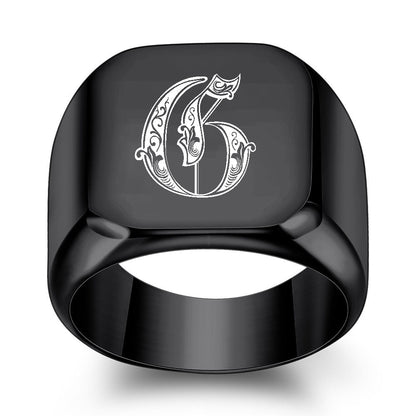 Men's English Initial Letter Titanium Steel Retro Punk Rings