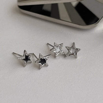 Flash Zircon Black White Star Ear Female Trendy Niche Earrings