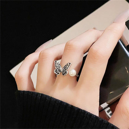 Women's Butterfly Flower Open Design Retro Fashion Rings
