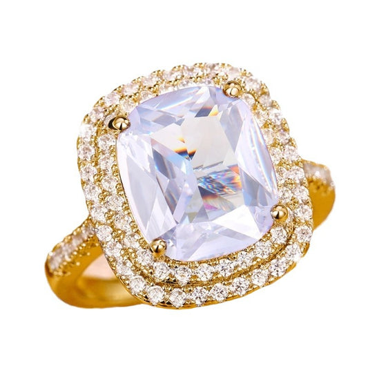 Square Pink Diamond Elegant Simulation Zircon Rings