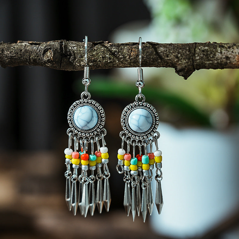 Bead Bohemian Small Iron Bell Turquoise Earrings