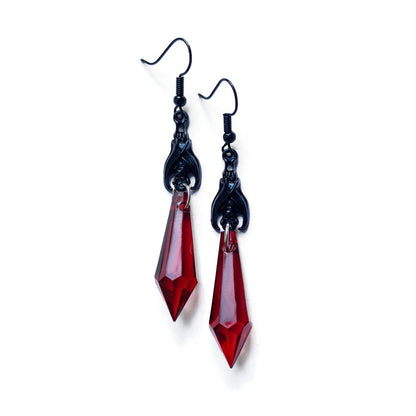 Unique Gothic Black Bat Red Teardrop Earrings