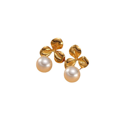 Titanium Steel Pearl Flower High-grade Simple Earrings