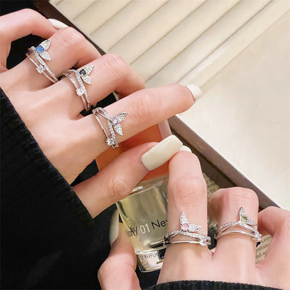 Light Luxury Fishtail Color Open-end Zircon Advanced Simple Design Rings