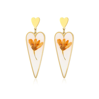 Heart Water Drops Geometric Dried Flower Earrings