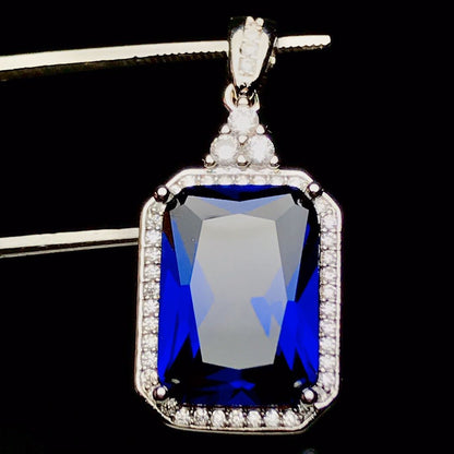 Rectangular Artificial Sapphire Fashion Colored Gems Female Elegant Pendants