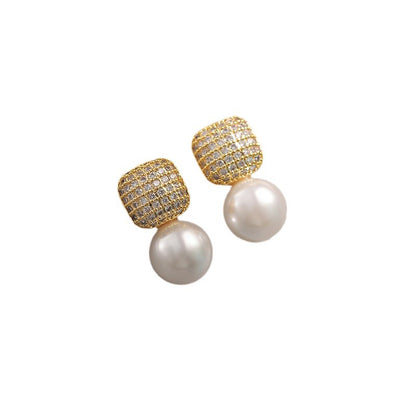 Women's Full Diamond Pearl Light Luxury High-grade Earrings