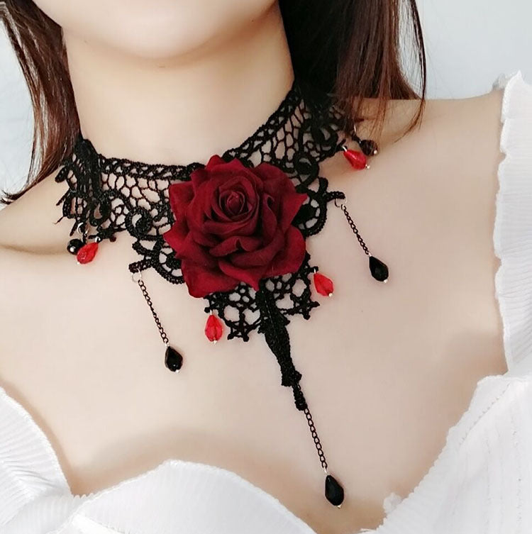 Dark Style Lolita Gothic Female Vintage Rose Necklaces