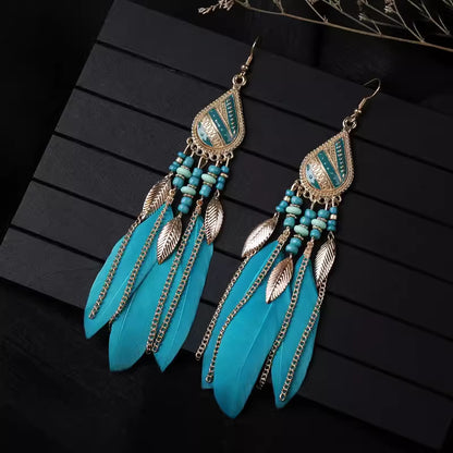 Ethnic Style Long Feather Temperamental Tassels Personality Earrings