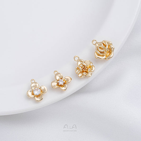 Gold-plated Color Retention Four-leaf Clover Flower Rose Bud Pendants