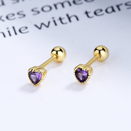 Love Heart-shaped Zircon Female Sterling Sier Simple Thread Earrings