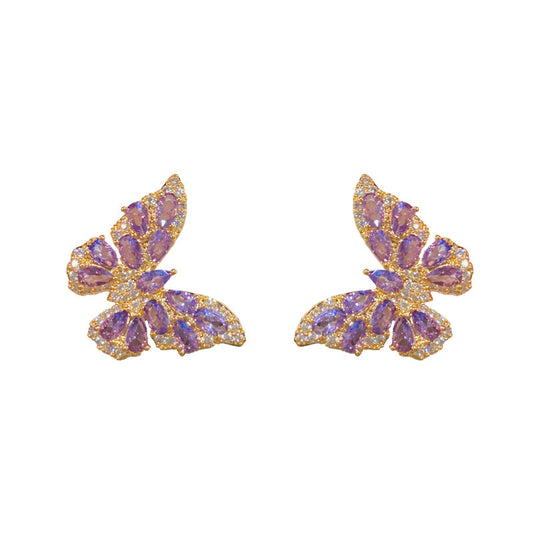 Fashion High-grade Micro Inlaid Zircon Butterfly Sier Earrings