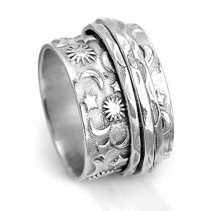 Titanium Steel Rotatable Decompression Retro Star Rings