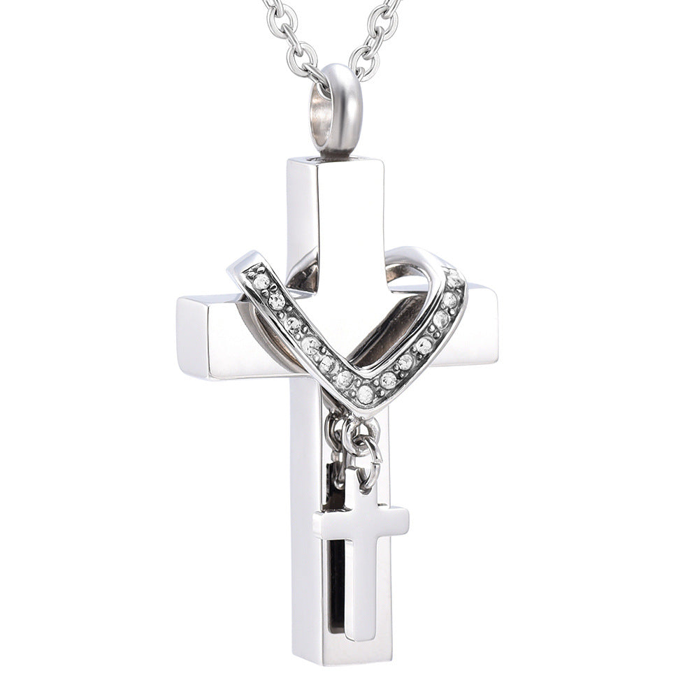 Style Diamond Cross Cremains Can Open Cinerary Pendants