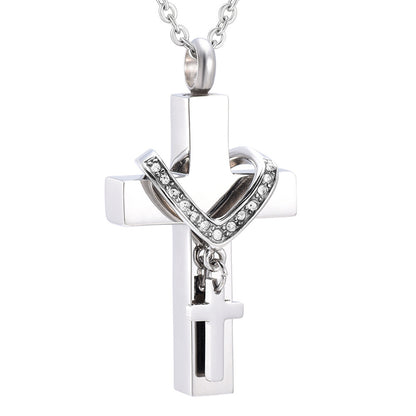 Style Diamond Cross Cremains Can Open Cinerary Pendants