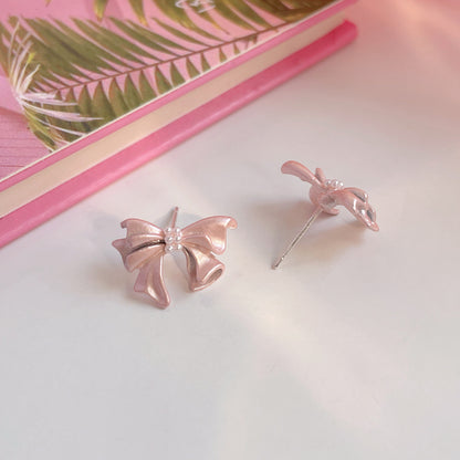 Summer Magic Pink Bow Female Sier Needle Niche Sweet Rings